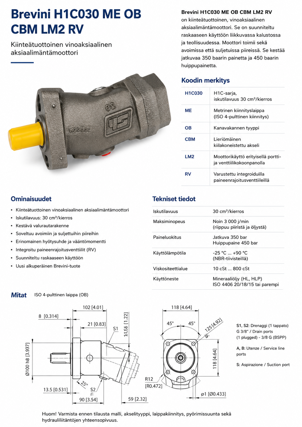 Dana Brevini H1C030 ME OB CBM LM2 RV hydraulimoottori