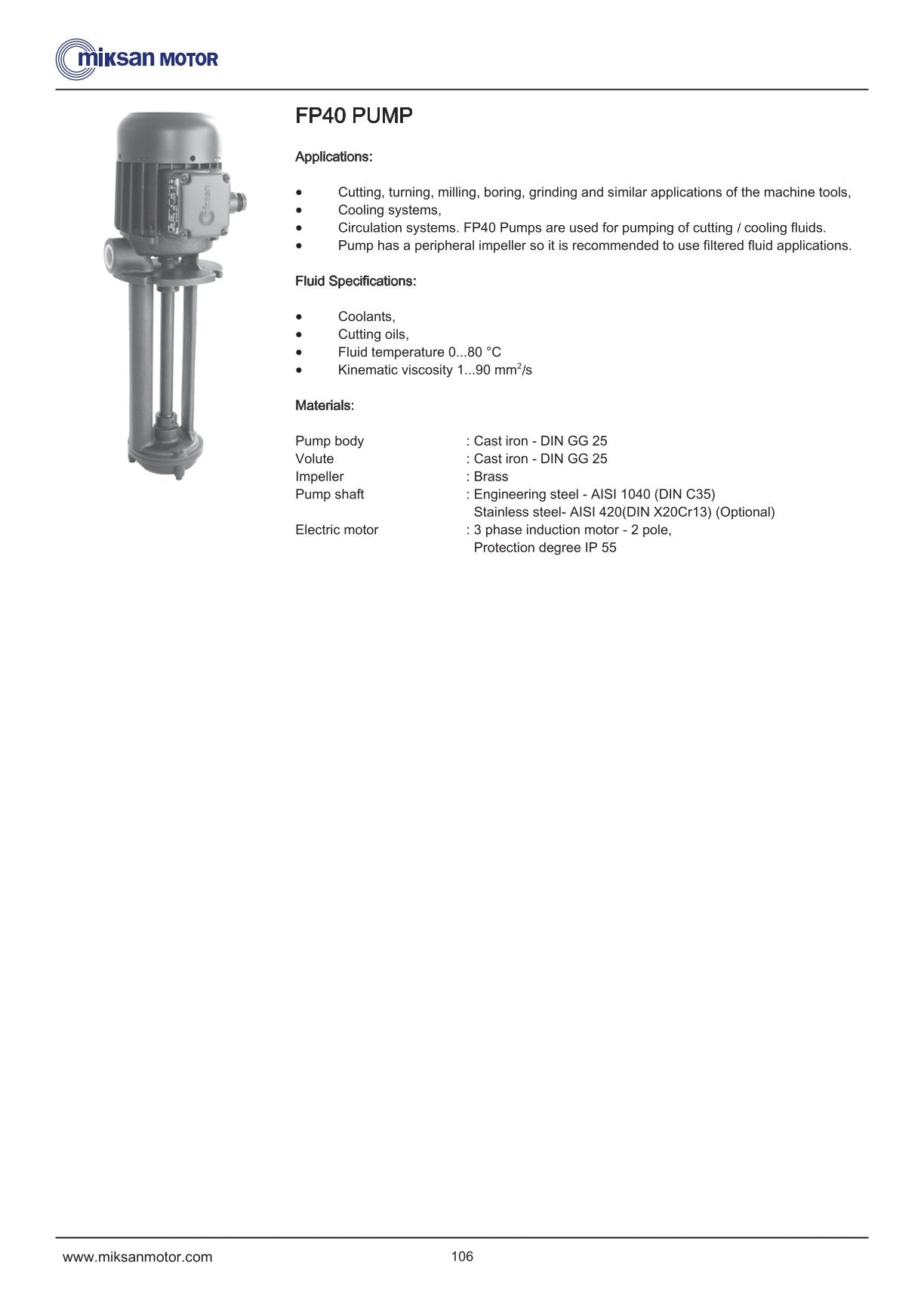 Miksan Leikkuunestepumppu FP 43