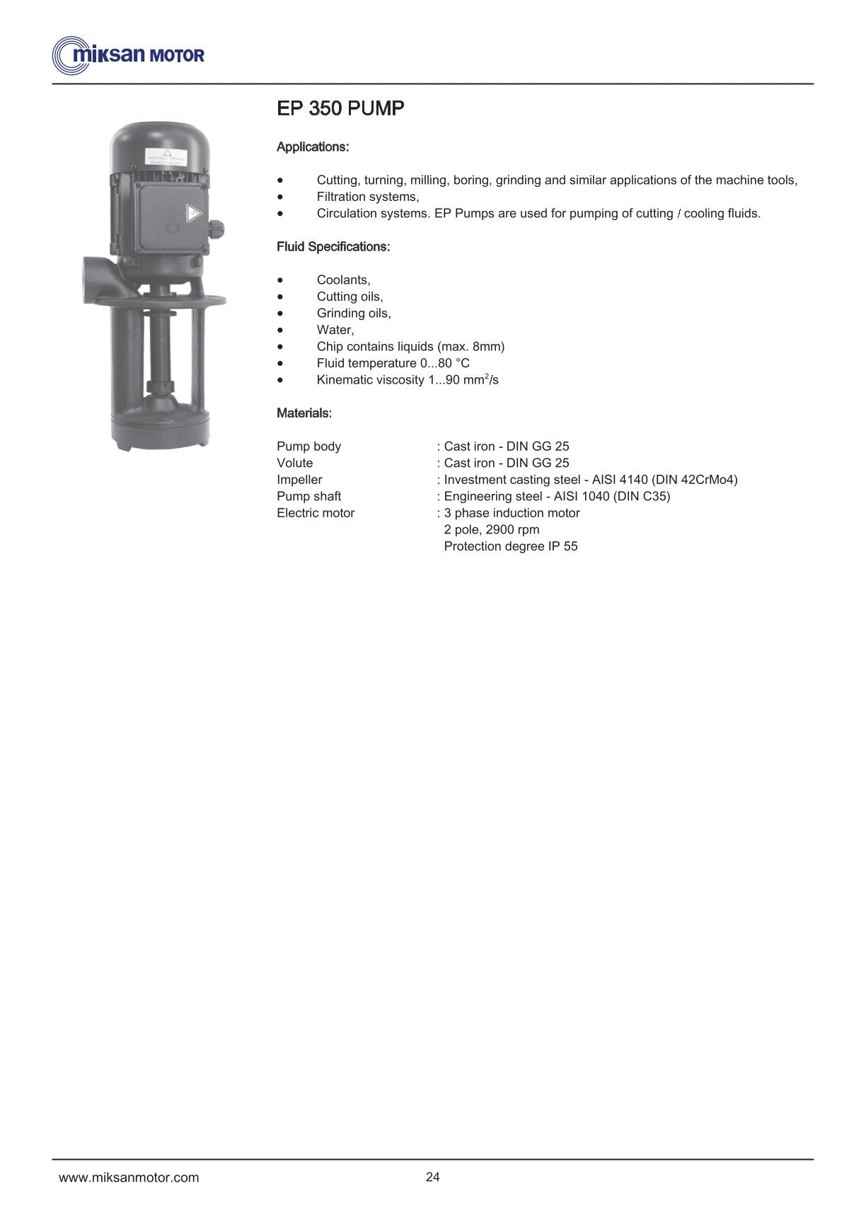 Miksan Leikkuunestepumppu EP 350