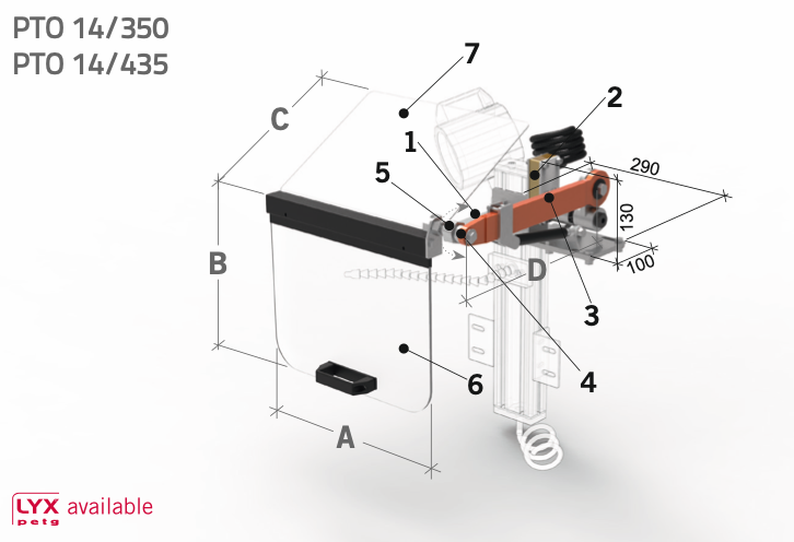 Tecno Piu PTO 14 sorvin pystynouseva konesuojalaite kaasujousella